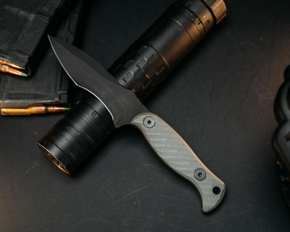 Extremis MK1 - Grey with Ruby Redline G10, Armor Black Cerakote, Allen Bolts, Iron Grip