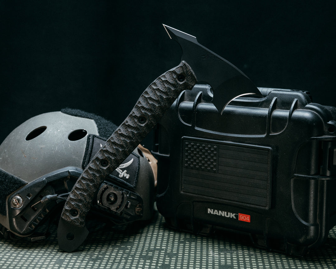 Crescent Hawk- Black and OD Green G10, Armor Black Cerakote, Allen Bolts, Chaos Grip, Open Teng