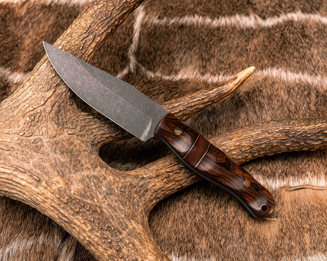 Crow Jr- Desert Ironwood, Black G10 and Copper Pin Striping, Desert Ironwood Split, Mosaic Pins, Copper Lanyard Pin, Textured Grip