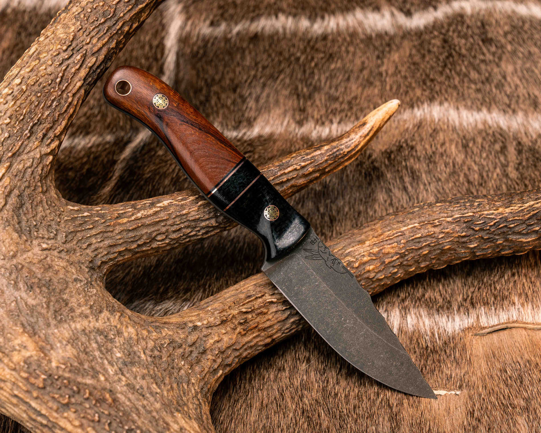 Feather Light- Black Burlap Micarta, Black G10 and Copper Pin Striping, Black Burlap Micarta Split, Desert Ironwood, Mosaic Pins, Copper Lanyard Pin, Textured Grip