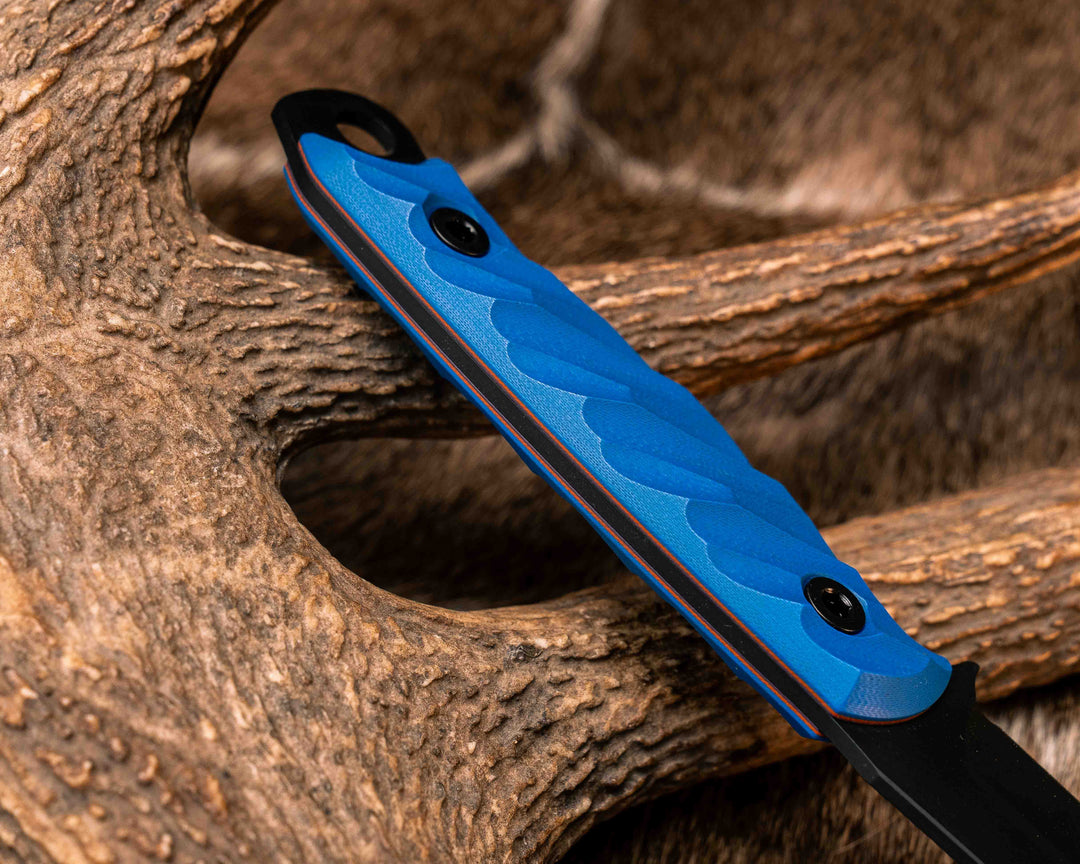 Crow Breakdown - Blue G10, Orange and Purple G10 Liner, Armor Black Cerakote, Allen Bolts, Textured Grip