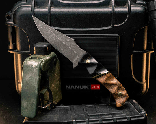 Tosahwi- African Blackwood, Black G10, Coyote G10 and Brass Split, Mosaic Pins, Textured Grip