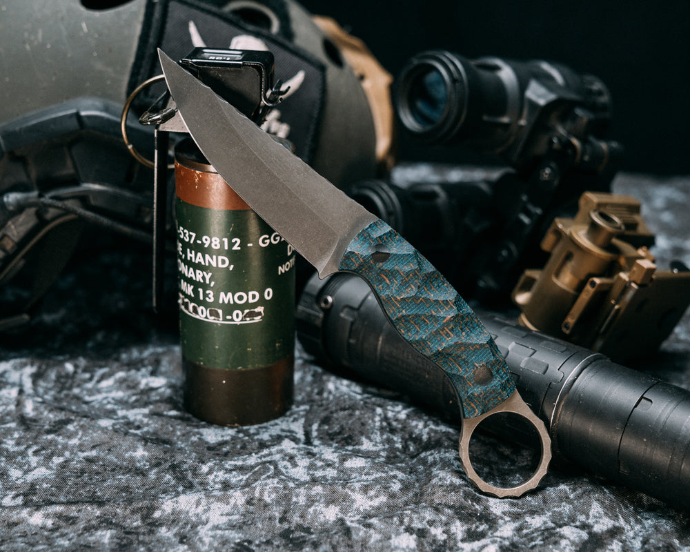 Osoraku 3" Mini- Kamari Burlap Micarta, CF Pins, Chaos Grip