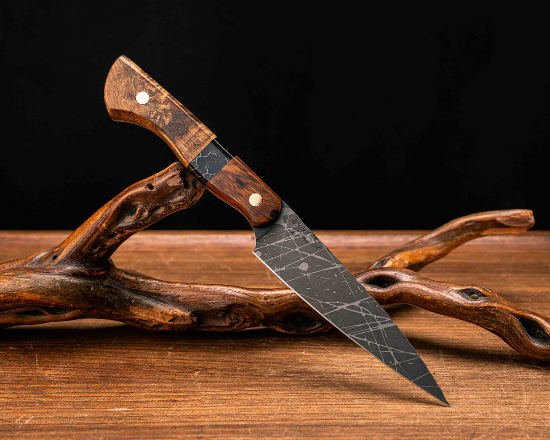 Pairing Knife- Desert Ironwood, Tru-LaRue Resin Split, Box Elder, Brass Pins, Smooth Grip