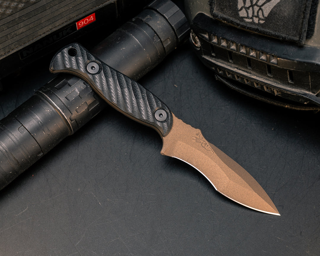 Extremis MK1 - Black G10, Midnight Bronze Cerakote, Allen Bolts, Hollow Lanyard Hole, Textured Grip