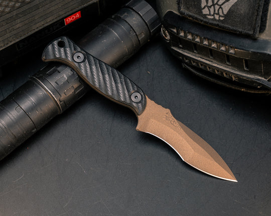 Extremis MK1 - Black G10, Midnight Bronze Cerakote, Allen Bolts, Hollow Lanyard Hole, Textured Grip