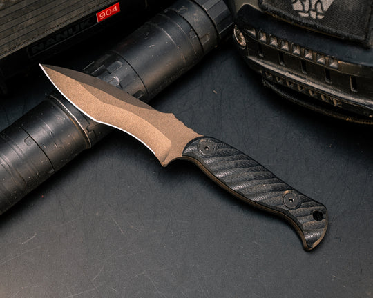 Extremis MK1 - Black G10, Midnight Bronze Cerakote, Allen Bolts, Hollow Lanyard Hole, Textured Grip