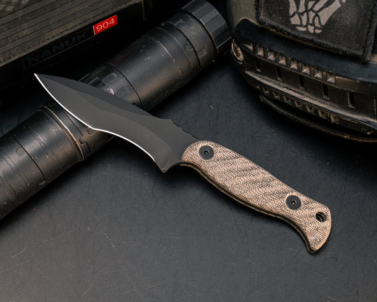 Extremis MK1 - OD Green Canvas Micarta, Armor Black Cerakote, Allen Bolts, Hollow Lanyard Hole, Textured Grip