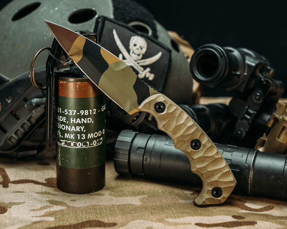 4"  HUMINT- OD Green Canvas Micarta, M81 Cerakote, Allen Bolts, Chaos Grip