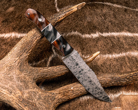 Crow Scout- Desert Ironwood, White G10 and Brass Infused Carbon Split, Mosaic Pins, Textured Grip