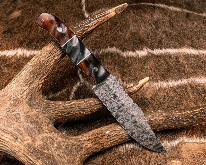 Crow Scout- Desert Ironwood, White G10 and Brass Infused Carbon Split, Mosaic Pins, Textured Grip
