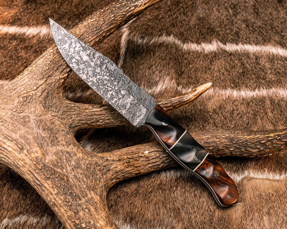 Crow Scout- Desert Ironwood, White G10 and Brass Infused Carbon Split, Mosaic Pins, Textured Grip