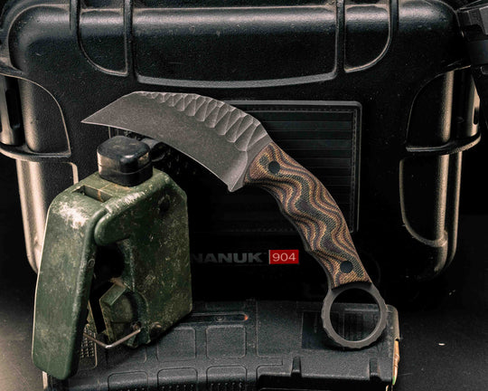 Karambito- Python Canvas Micarta, CF Pins, Textured Grip