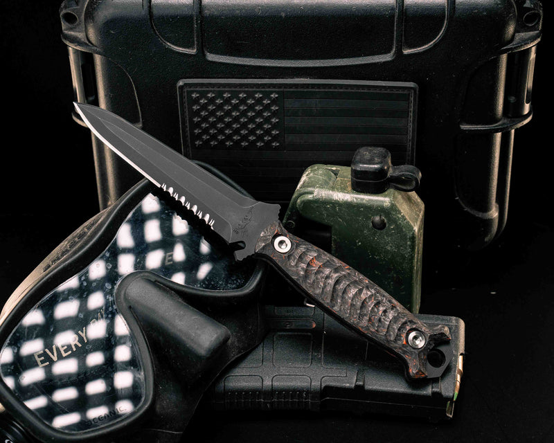Dive Knife Tanto- Orange Dark Matter FAT Carbon, Armor Black Cerakote, Ti Torx Bolts, Textured Grip