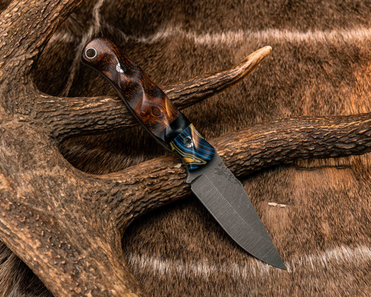 Crow Cub- Starry Night G-Carta, Bison Horn Split, Desert Ironwood, Mosaic Pins, Aluminum Lanyard Pin, Textured Grip