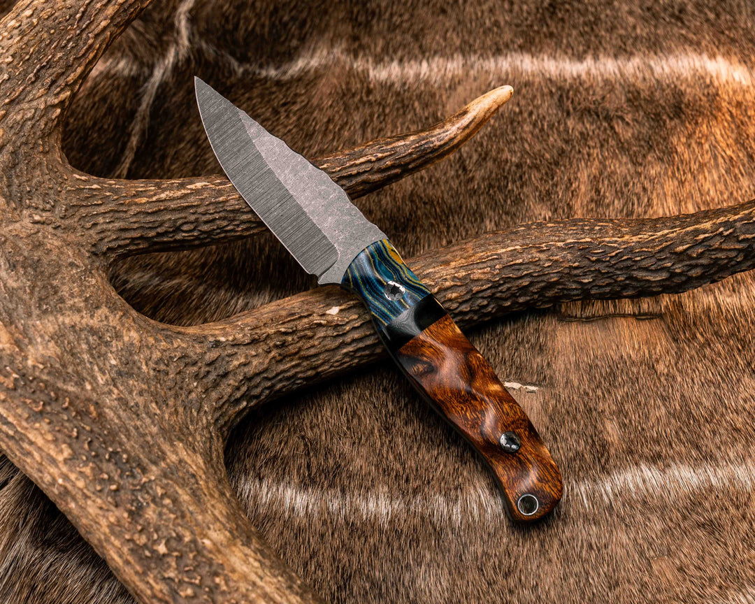 Crow Cub- Starry Night G-Carta, Bison Horn Split, Desert Ironwood, Mosaic Pins, Aluminum Lanyard Pin, Textured Grip