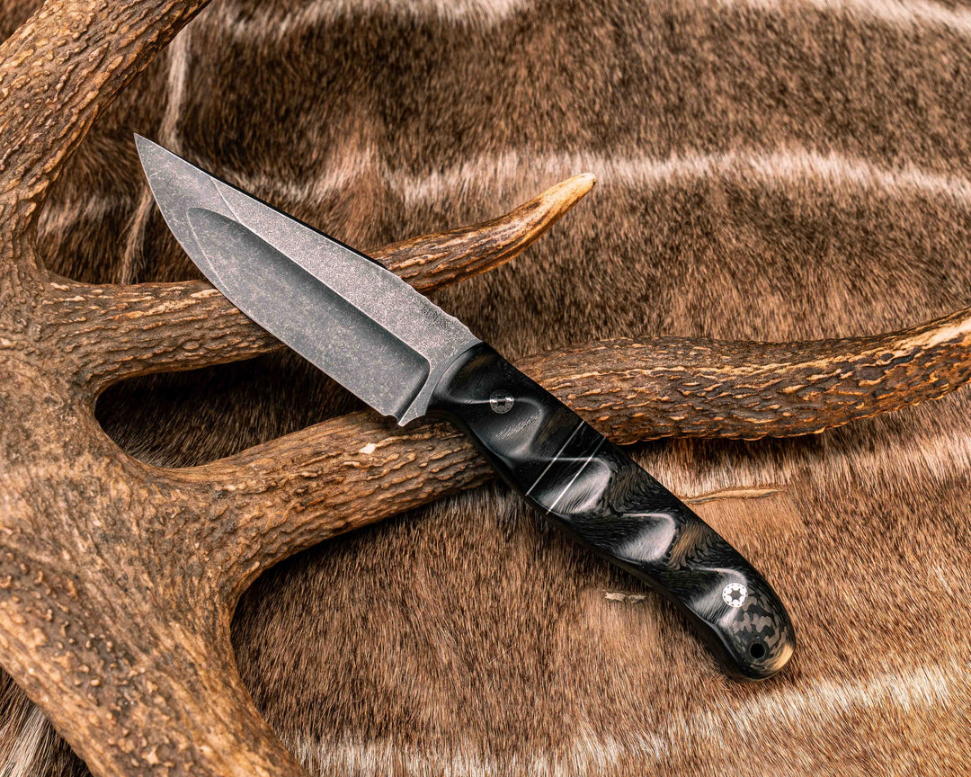 Crow Jr (Compound Grind)- Ancient Bog Oak, Black G10 and Aluminum Lanyard Pin, Black Dark Matter Carbon Split, Carbon Fiber, Mosaic Pins, CF Lanyard Pin, Textured Grip
