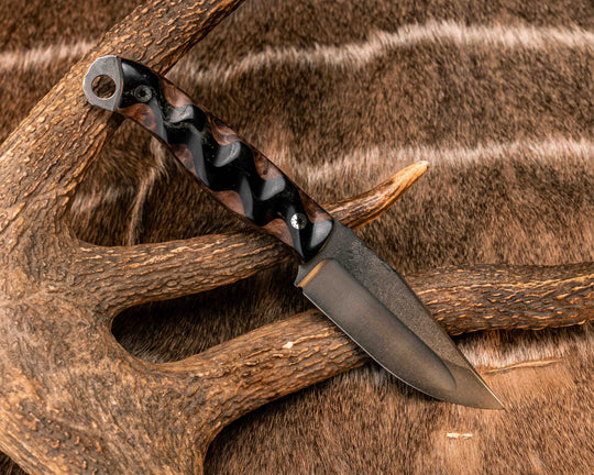 Crow Jr (Compound Grind)- Ram's Horn Over Redwood Burl, Mosaic Pins, Textured Grip