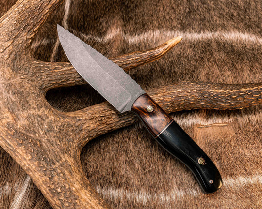 Crow Jr- Desert Ironwood, Black G10 and Copper Split, Bison Horn, Mosaic Pins, Textured Grip