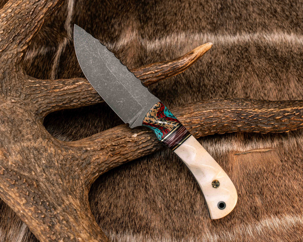 Cav Jr- Crow Carbon, Black G10 and Brass Pin Striping, American Flag Canvas Micarta, Giraffe Bone, Mosaic Pins, CF Lanyard Pin, Textured Grip