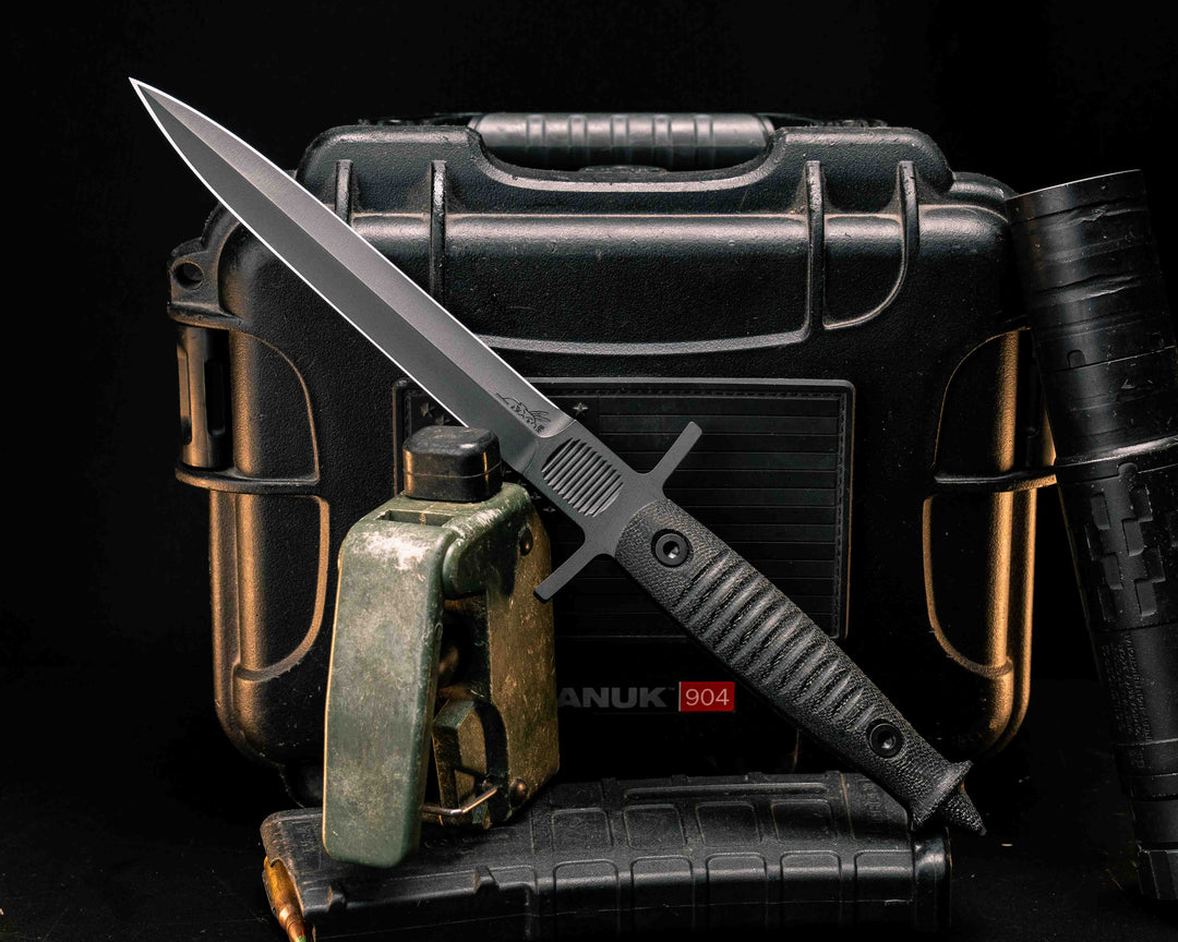 V-42 Dagger- Black Canvas Micarta, Armor Black Cerakote, Allen Bolts, Textured Grip