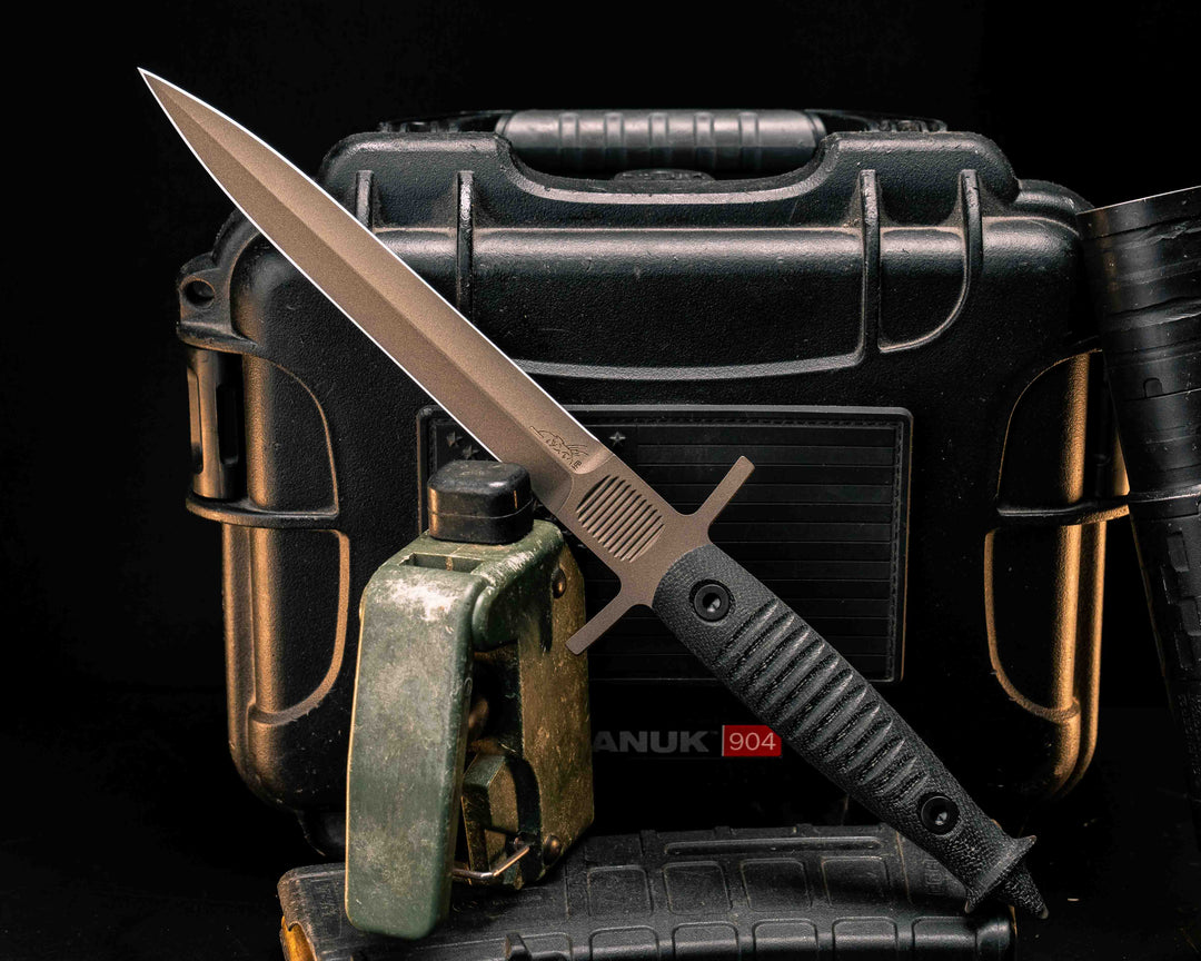 V-42 Dagger- Black Canvas Micarta, Midnight Bronze Cerakote, Allen Bolts, Textured Grip