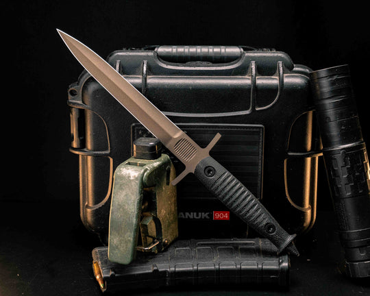 V-42 Dagger- Black Canvas Micarta, Midnight Bronze Cerakote, Allen Bolts, Textured Grip