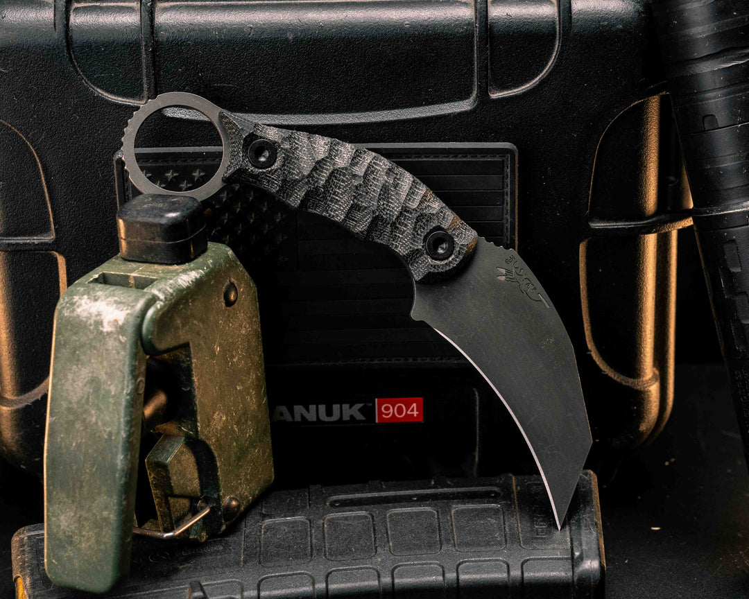 Karambito- Black Canvas Micarta, Allen Bolts, Textured Grip