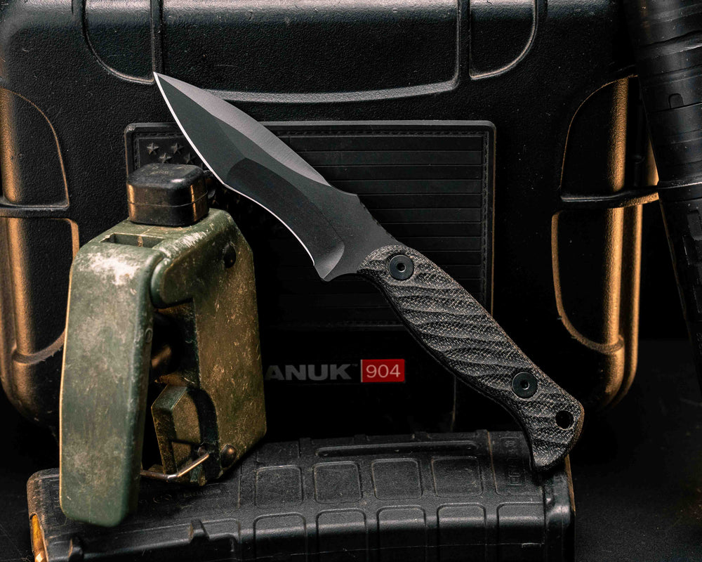 Extremis MK1 - Black Canvas Micarta, Armor Black Cerakote, Allen Bolts, Hollow Lanyard Hole, Smooth Grip