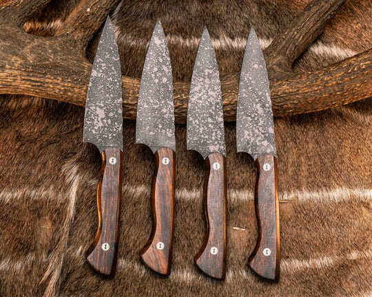 Steak Knife Set (4 piece)- Desert Ironwood, Mosaic Pins, Smooth Grip
