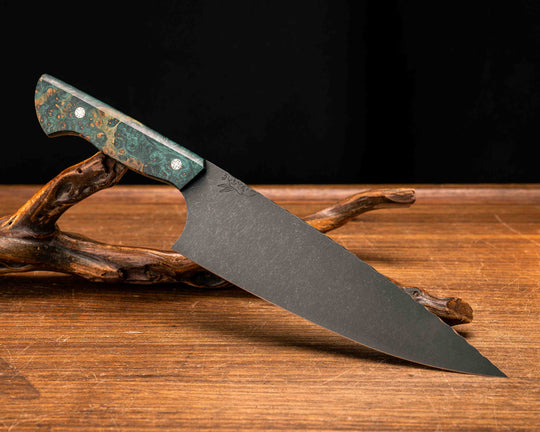 Chef Blade- Dyed Amboyna, Mosaic Pins, Smooth Grip