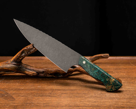 Chef Blade- Dyed Amboyna, Mosaic Pins, Smooth Grip