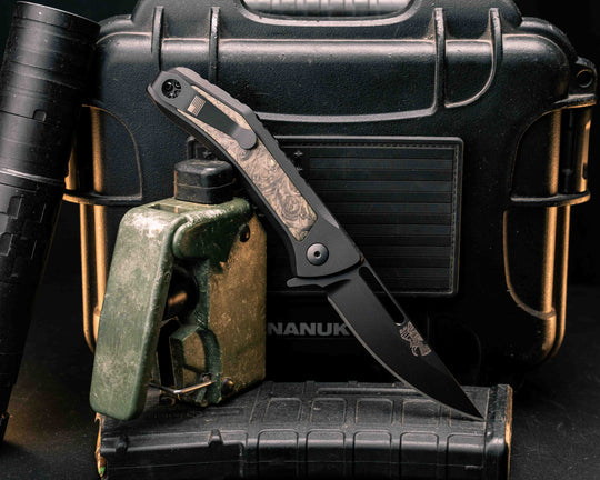 Custom Kwaiken Folder -  Dyed Maple, Anodized Black Handle, Black Nitride Blade, Textured Grip, Deep Carry Pocket Clip