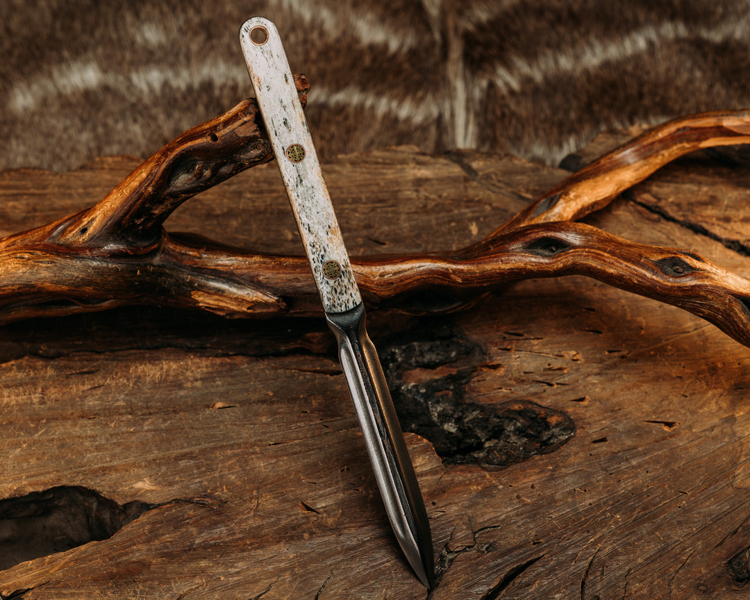 OSS Spike- Baker Forge Wavy Pattern CopperMai- Elk Antler, Mosaic Pins, Copper Lanyard Pin, Smooth Grip