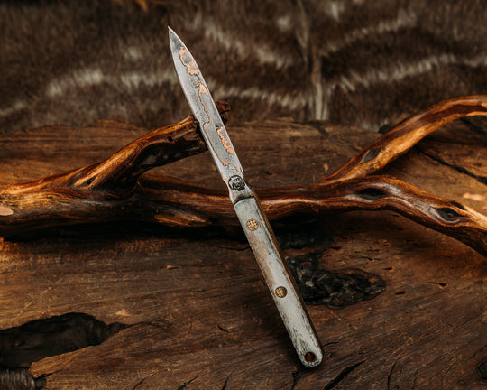 OSS Spike- Baker Forge Wavy Pattern CopperMai- Elk Antler, Mosaic Pins, Copper Lanyard Pin, Smooth Grip