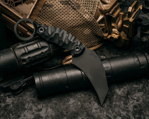 Karambito- Black G10, Armor Black Cerakote, allen bolts, chaos grip
