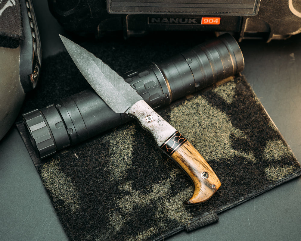 Special K HFB-X-KBD Collab- Black G10 and Copper Pin Striping, Black with Coppe(Rough) Special K HFB-X-KBD Collab- Black G10 and Copper Pin Striping, Black with Copper Web Tru-stone Split, Pheasantwood, Mosaic Pins, 1/8" Mosaic Pin, Contoured Grip
