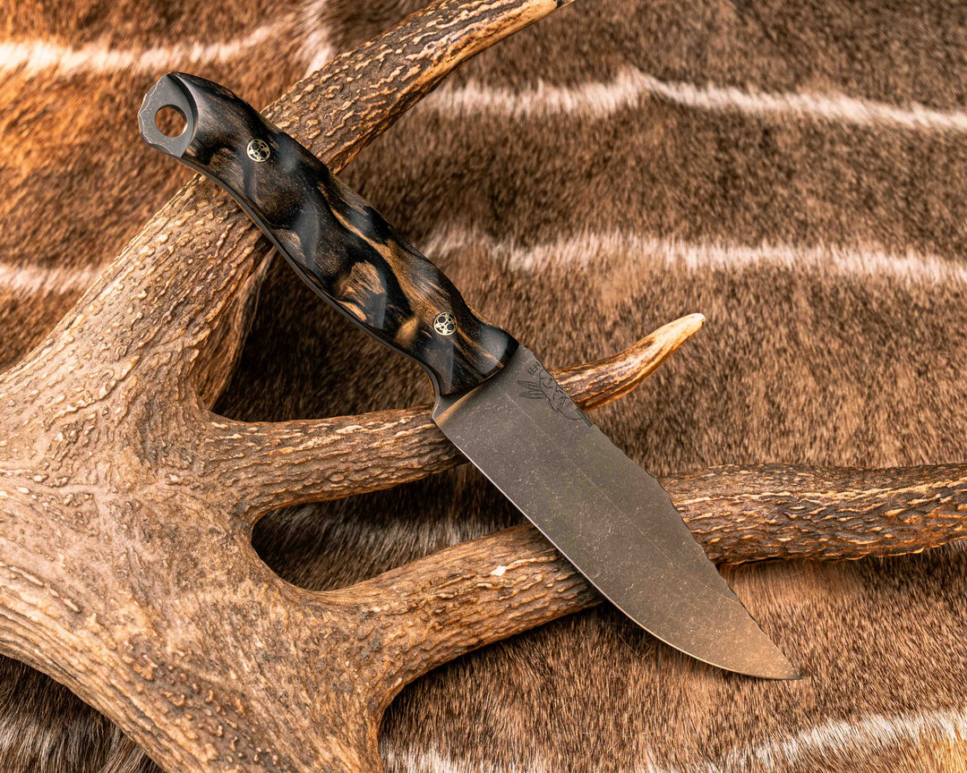 Crow Scout- Black and White Ebony, Mosaic Pins, Textured Grip