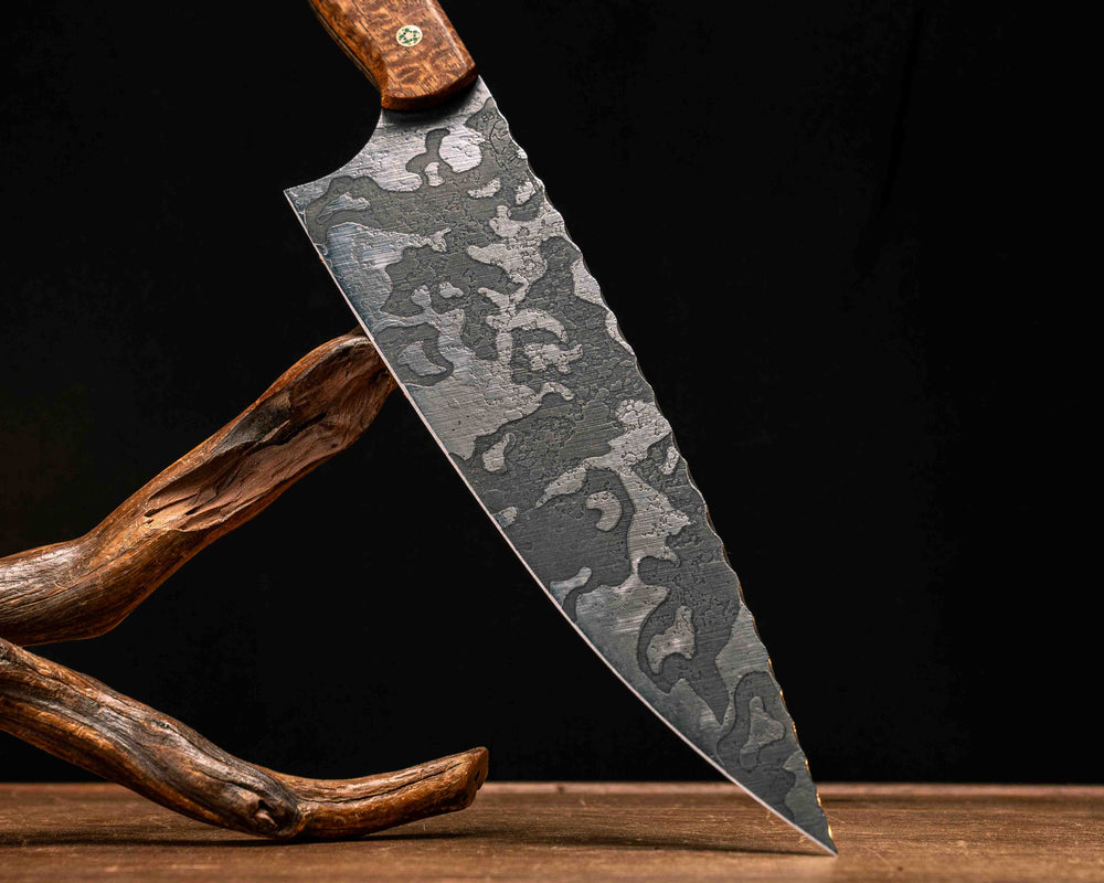 Chef Blade- Afzelia Burl, Mosaic Pins, Smooth Grip