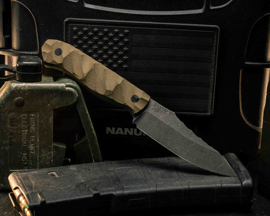 Field Knife Jr- OD Green Canvas Micarta, CF Pins, Textured Grip