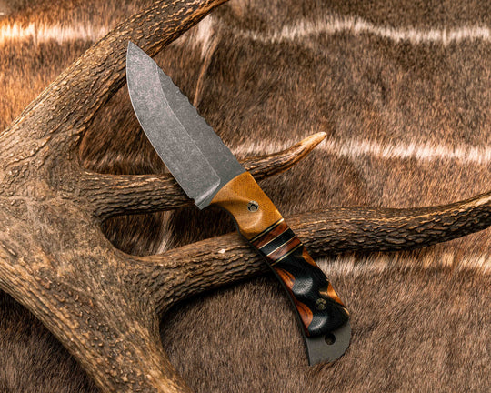 Cavner- Vintage Butterscotch Micarta, Black G10 and Brass Pin Striping, Desert Ironwood and Black Canvas Micarta Split, Black Canvas Micarta over Desert Ironwood, Mosaic Pins, Textured Grip