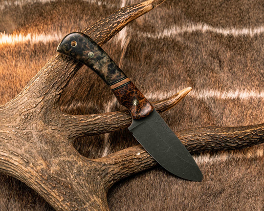 Cavner- Redwood Burl, Black G10 and Brass Pin Striping, Black Ash Burl Split, Dyed Curly Mango, Mosaic Pins, Brass Laanyard Pin, Textured Grip