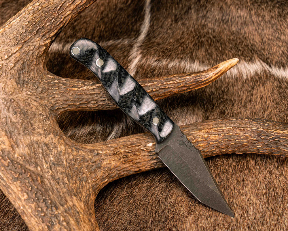 Modified Crow Cub Tanto- Carbon, Aluminum Hollow Pins Filled with Glow Resin, Textured Grip