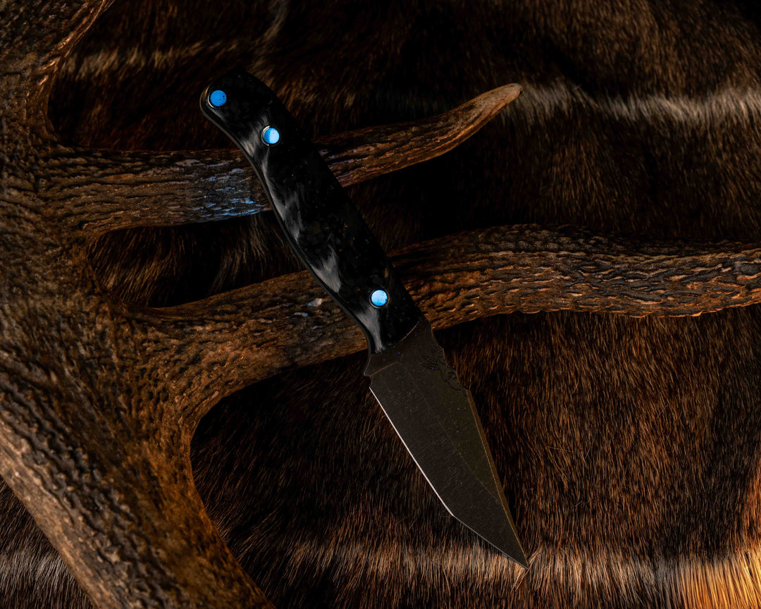 Modified Crow Cub Tanto- Carbon, Aluminum Hollow Pins Filled with Glow Resin, Textured Grip