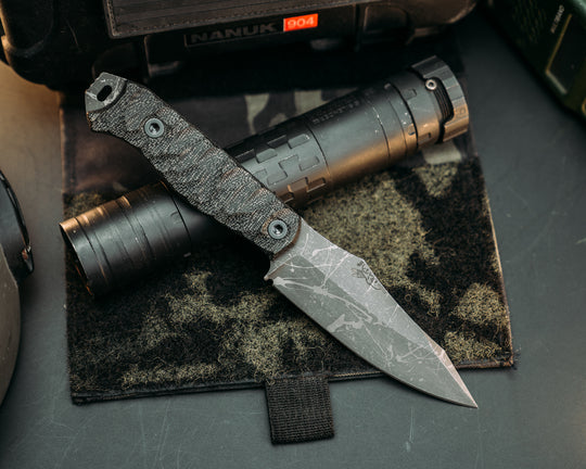 Field Knife- Black Canvas Micarta, Allen Bolts, Chaos Grip