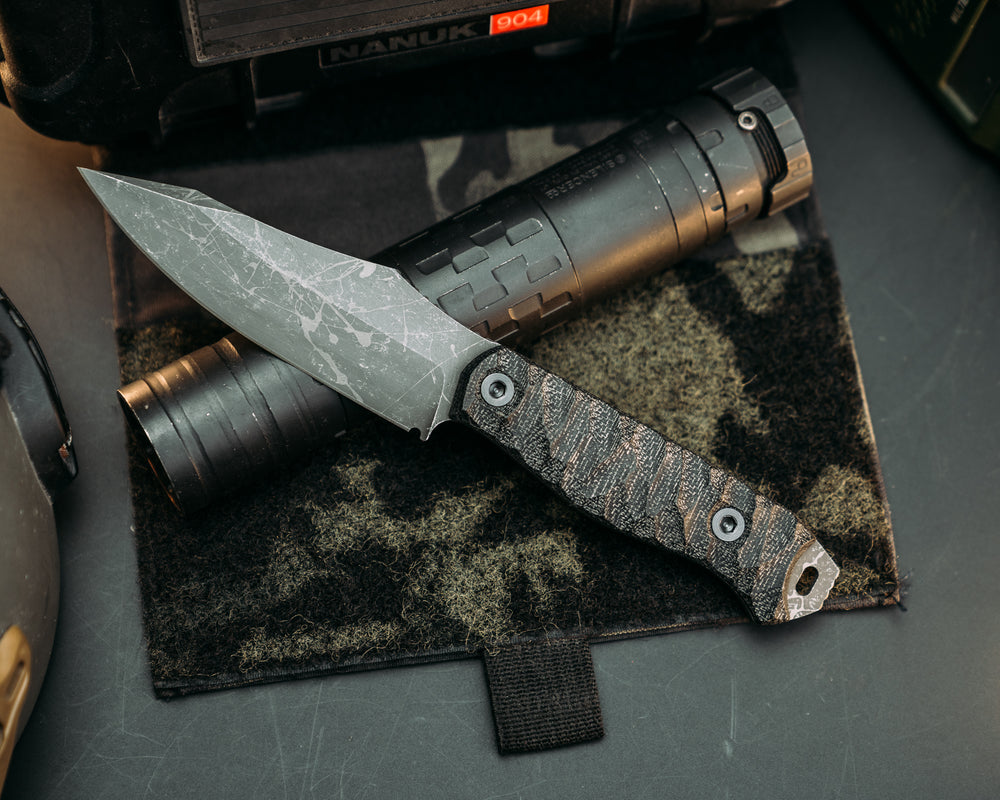 Field Knife- Black Canvas Micarta, Allen Bolts, Chaos Grip
