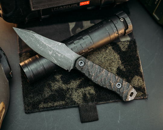 Field Knife- Black Canvas Micarta, Allen Bolts, Chaos Grip