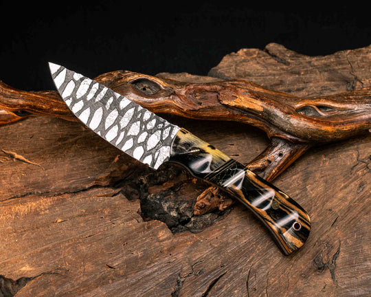 Cavner- Ram's Horn, Coyote G10, Black G10 and Brass Pin Striping, Black with Gold Web Tru-stone Split, Black and White Ebony, Mosaic Pins, Copper Lanyard Pin, Textured Grip