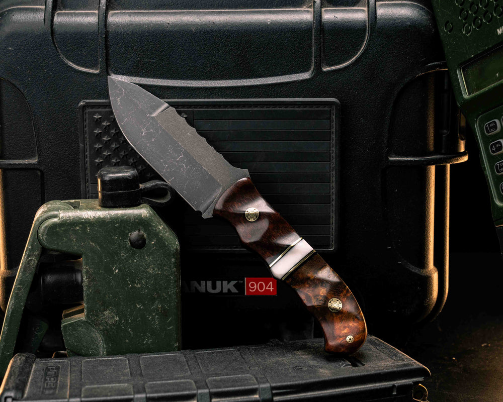 Disaster Cub Gen 3- Snakewood, Black G10 and Brass Pin Striping, White Recon Stone Split, Lion's Blood Amboyna, Mosaic Pins, Textured Grip