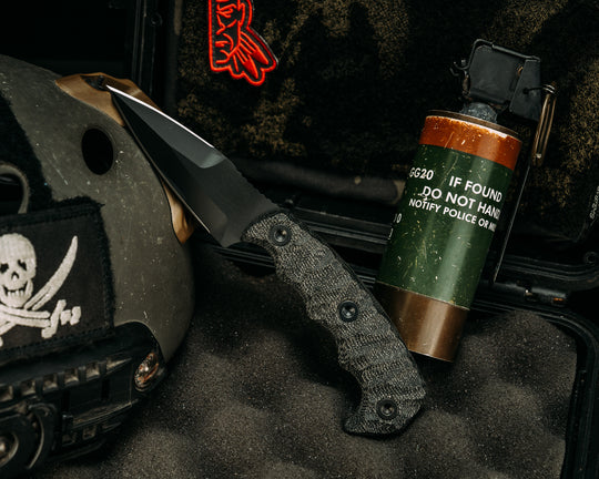 3" HUMINT- Black Canvas Micarta, Armor Black Cerakote, Allen Bolts, Textured Grip